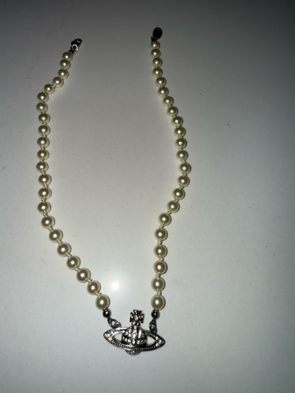Vivienne Westwood Pearl Necklace with Silver Orb Pendant